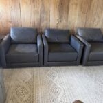 Crate & Barrel Charcoal Leather Chairs Gather 40" Deep Armchairs Soft Leather 3k Retail- 3 Available