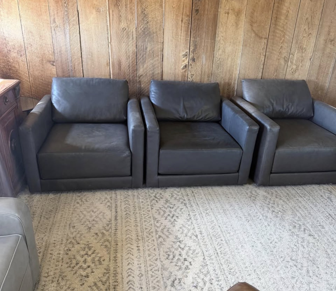 Screenshot Crate & Barrel Charcoal Leather Chairs Gather 40" Deep Armchairs Soft Leather 3k Retail- 3 Available - Image 1