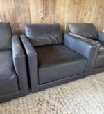 Crate & Barrel Charcoal Leather Chairs Gather 40" Deep Armchairs Soft Leather 3k Retail- 3 Available - Image 2