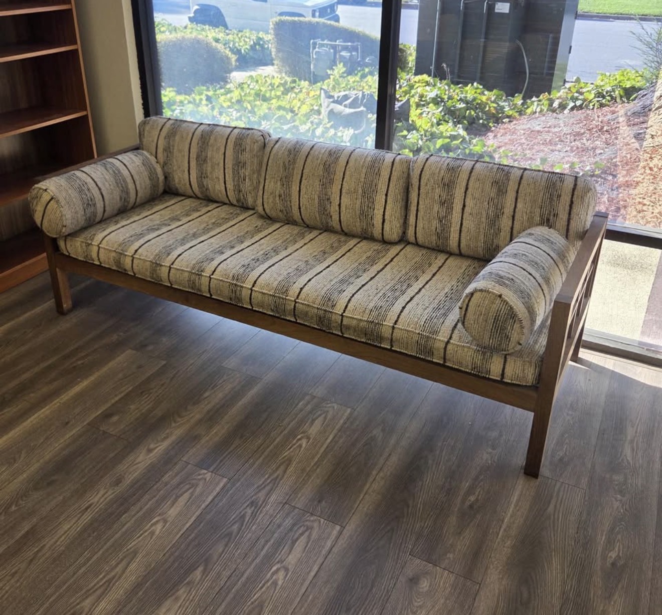 Screenshot A Vintage Mid Century Modern Wood Frame Sofa 81” - Image 1