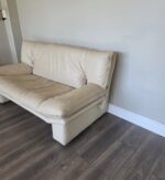 Vintage Post Modern Genuine Leather Cream Light Beige Loveseat Sofa 60” Length Couch - Image 2