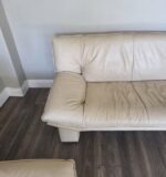 Vintage Post Modern Genuine Leather Cream Light Beige Loveseat Sofa 60” Length Couch - Image 3
