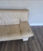 Vintage Post Modern Genuine Leather Cream Light Beige Loveseat Sofa 60” Length Couch - Image 4
