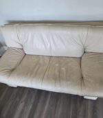 Vintage Post Modern Genuine Leather Cream Light Beige Loveseat Sofa 60” Length Couch - Image 5