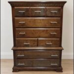 Walnut Dresser 6 Drawer Highboy Chest in Walnut Toned Wood | 35.5” Wide