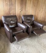 Italsofa Brown Leather Pushback Recliners – 31” Wide