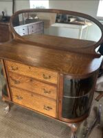 Circa 1900 Tiger Oak Curved Glass Cabinet & Buffet w/ Mirror - Image 4