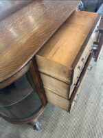 Circa 1900 Tiger Oak Curved Glass Cabinet & Buffet w/ Mirror - Image 6