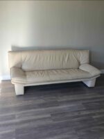 Vintage Cream Leather Postmodern Couch, Italy, 1980s Nicoletti Italia Style No Tags 