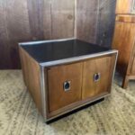 A Vintage MCM Bar Vinyl Record Cabinet Walnut & Chrome Storage Side Table / Cabinet (26”)