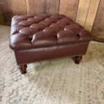 Embossed Brown Leather Tufted Ottoman Coffee Table