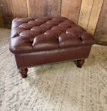 Embossed Brown Leather Tufted Ottoman Coffee Table