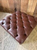 Embossed Brown Leather Tufted Ottoman Coffee Table - Image 3