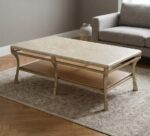 Marble Top Coffee Table w/ Sculptural Metal Base 57” L x 34.5” W x 19" H