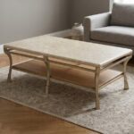 Marble Top Coffee Table w/ Sculptural Metal Base 57” L x 34.5” W x 19" H
